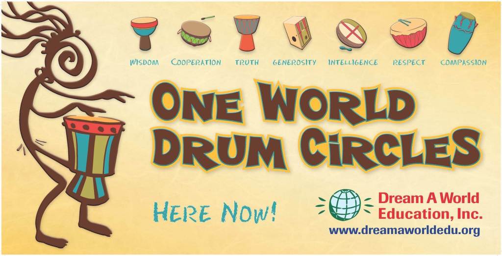 One World Drum Circles Here Now Banner